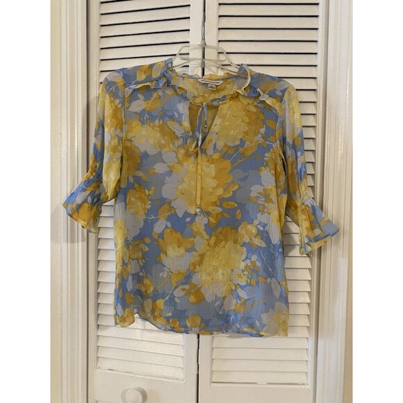 Counterparts Womens Multicolor Floral top Blouse Boho Sz S cottagecore Sheer - Picture 1 of 7